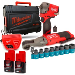 Zestaw COMBO Milwaukee grzechotka Klucz udarowa M12 FIR38 + FIW38-302X
