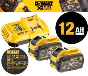 Zestaw Zasilający  Dewalt DCB118Y2 Ładowarka + 2x Akumulator  DCB548 12Ah FlexVolt 18V 54V