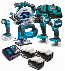 Profesjonalny zestaw COMBO Makita 18V LXT – 5 narzędzi: DTD153 + DHP484 + DJV184 + DHS680 + DML185 3x5Ah Li-lon
