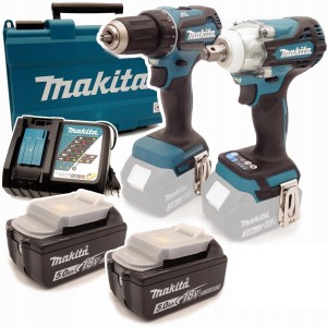 Zestaw COMBO wkrętarka + Klucz Udarowy Makita DHP485 DTW300 2x5ah 18V LXT