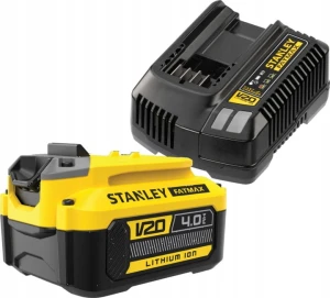 Stanley FATMAX V20 – zestaw zasilający: akumulator SFMCB204 4.0Ah + ładowarka (SFMCB12)