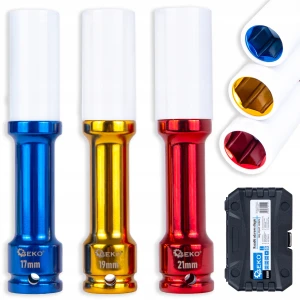 GEKO G10509 – zestaw nasadek udarowych do kół 17/19/21 mm z osłonami, 3+3 szt. w etui