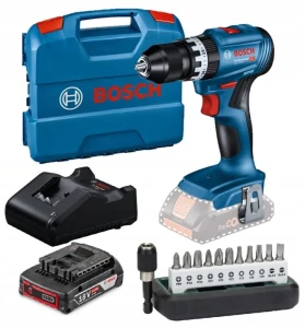 Bosch GSB 18V-45 – zestaw startowy 18V: wiertarko-wkrętarka udarowa + 2.0Ah + GAL 18V-20 + L-Case + bity