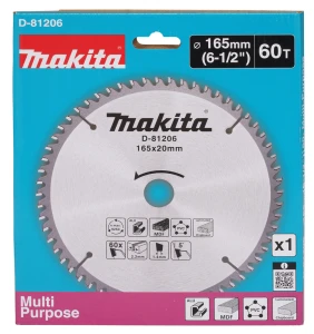 MAKITA D-81206 Uniwersalna tarcza tnąca 165x20mm 60Z do cięcia aluminium, płyt MDF, tworzywa sztucznego i drewna laminowanego