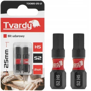 Tvardy T00185-25-2 – bity udarowe HEX H5 25 mm S2 2 szt. | Profesjonalne końcówki sześciokątne