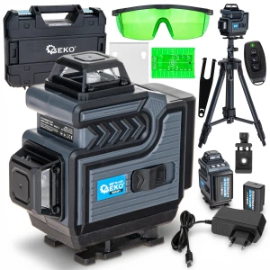 GEKO G03321 – laser krzyżowy zielony 4D 360° 40 m + statyw + pilot + 2× akumulator 3,0Ah