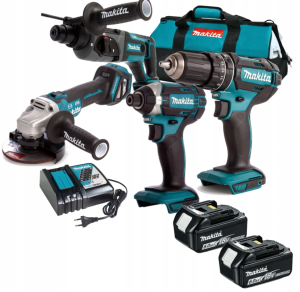 Profesjonalny zestaw COMBO Makita 18V LXT – 4 narzędzia: DHP485 + DGA513 + DHR202 + DTD152 2x6Ah Li-Ion