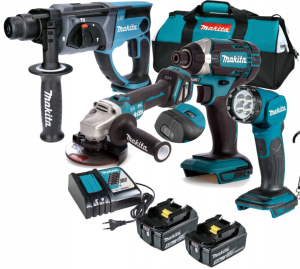Profesjonalny zestaw COMBO Makita 18V LXT – 4 narzędzia: DGA513 + DHR202 + DTD152 + DML815 2x5Ah Li-Ion